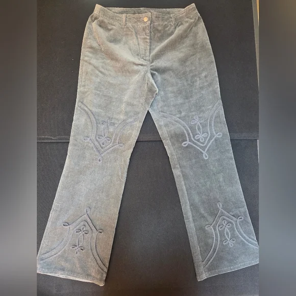 Oscar de la Renta Gray Straight Leg Pants with Embroidery - Picture 1 of 12